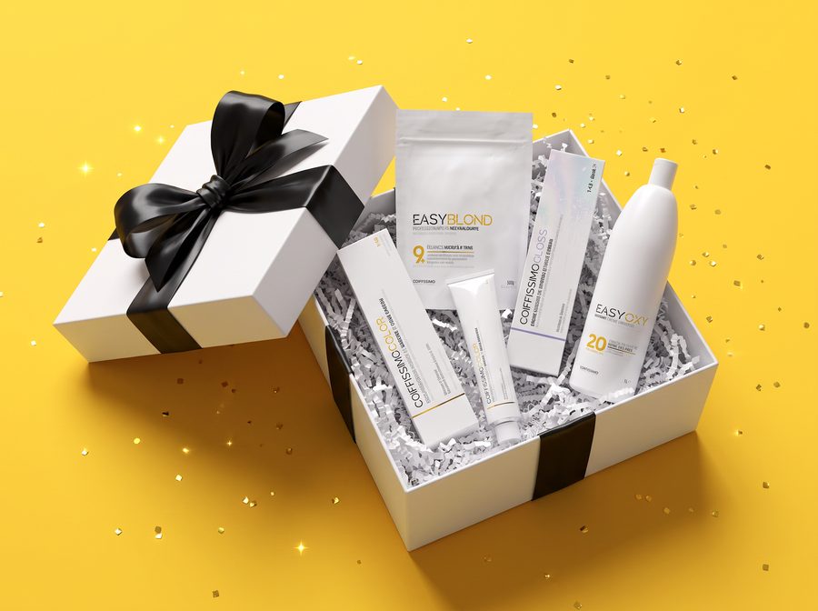 Coffret cadeau avec coloration Coiffissimo Color, poudre EasyBlond, patine Gloss et oxydant EasyOxy